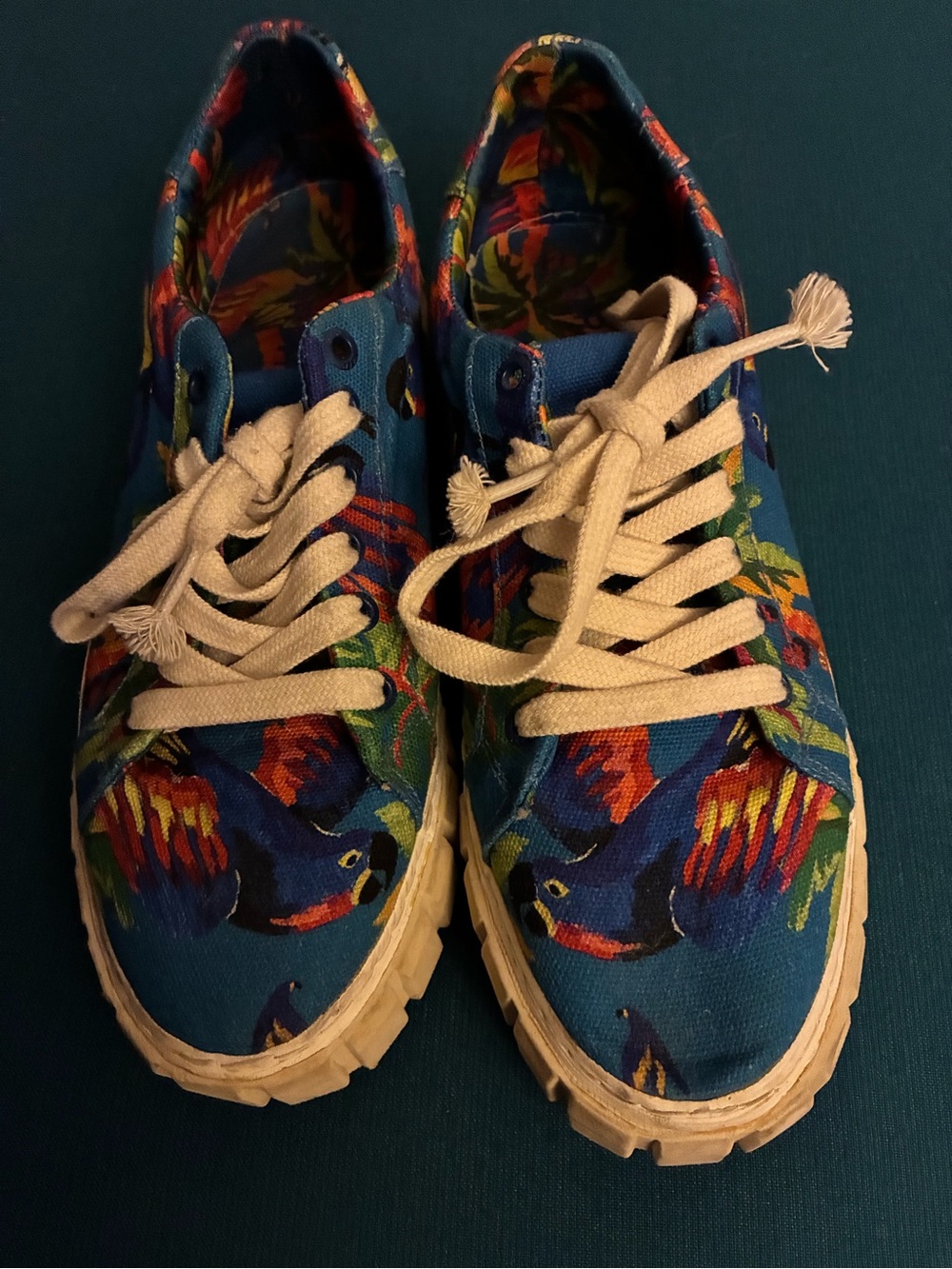 FARM Rio Blue Tropical Canvas Low-Top Sneakers with White Trim